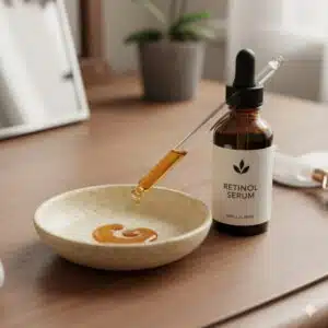 A bottle of Retinol Serum, a skincare treatment for anti-aging and skin renewal