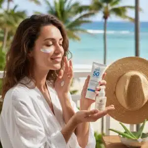 A bottle of Hybrotan SPF 50+ sunscreen, a high-protection formula for shielding skin from UVA/UVB rays
