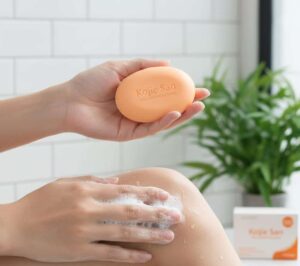 Kojie San kojic acid soap used for body hyperpigmentation.