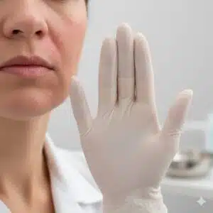 irritated facial skin with redness and sensitivity, showing warning signs of overuse of skincare acids and the need to stop application