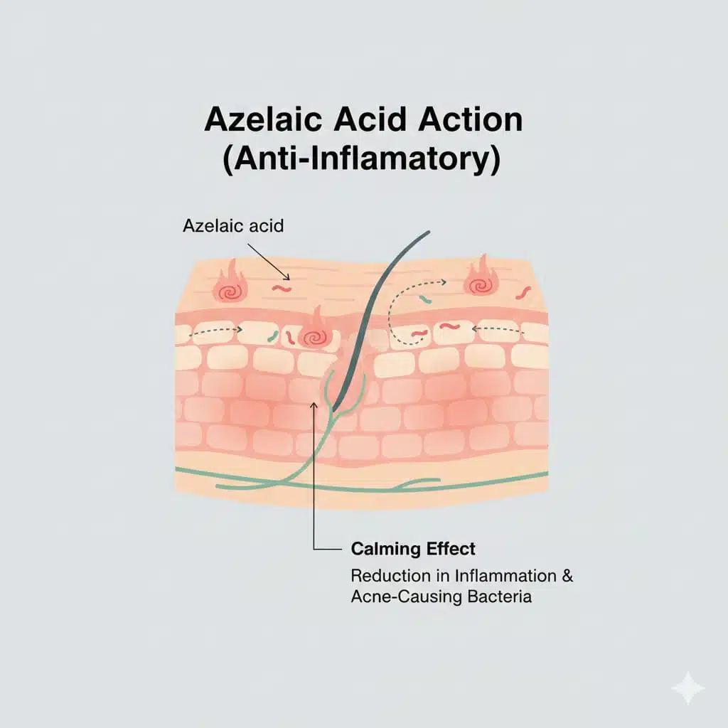Azelaic acid calming redness and inflammation while killing acne-causing bacteria and reducing blemishes for clearer balanced skin