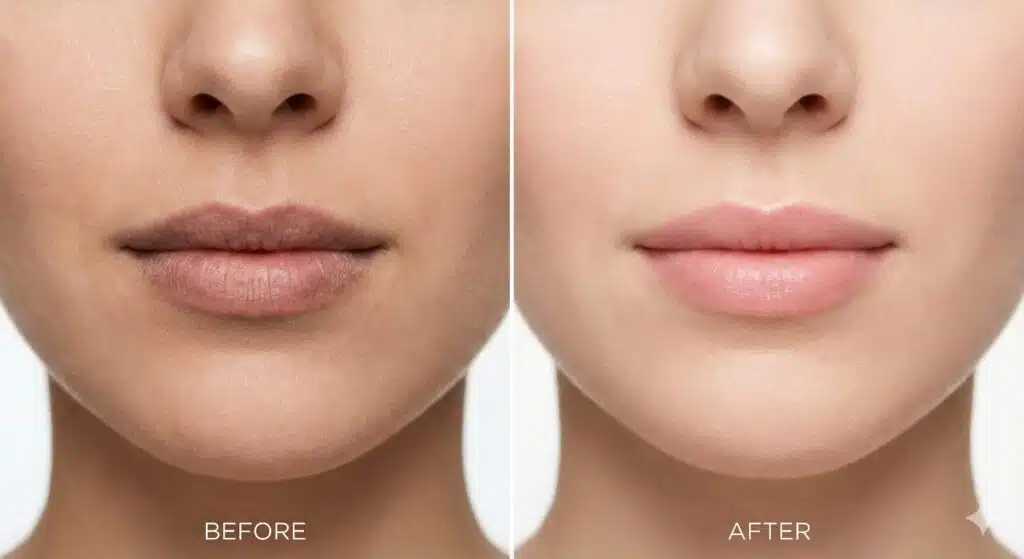 Azelaic acid cream with application tools and lip care products for treating dark lips safely