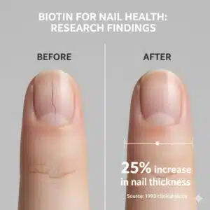 Data visualization showing biotin supplementation can increase nail thickness by 25%, based on clinical study data.