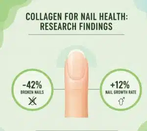Infographic highlighting research that collagen can reduce broken nails by 42% and increase growth rate by 12%.
